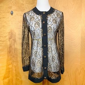 VTG Black and Gold Floral Lace Embroidered Jacket